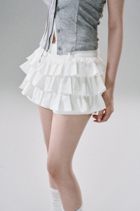 White Ruffle Lace Cargo Skirt