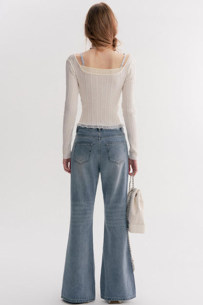 Romantic Plaid Cable Knit Sweater