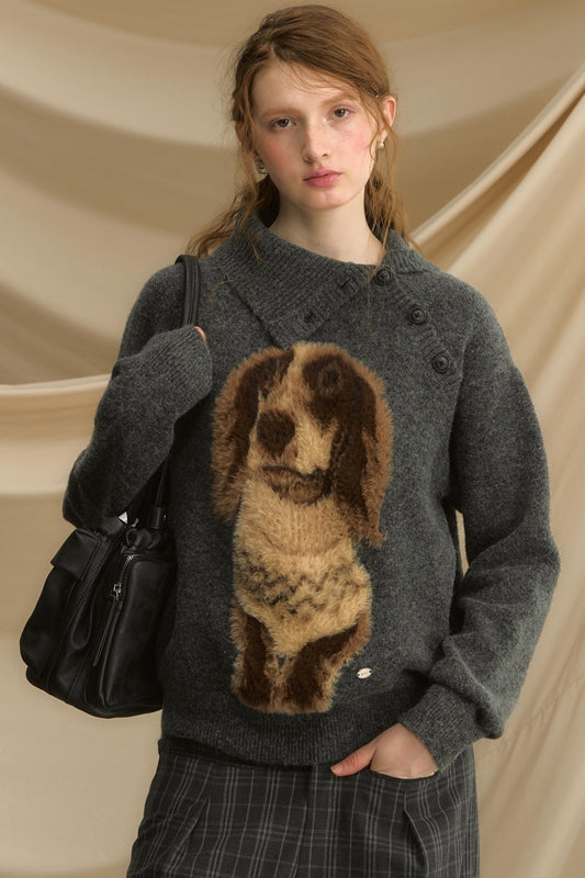 Autumn Puppy Retro Knitted Sweater