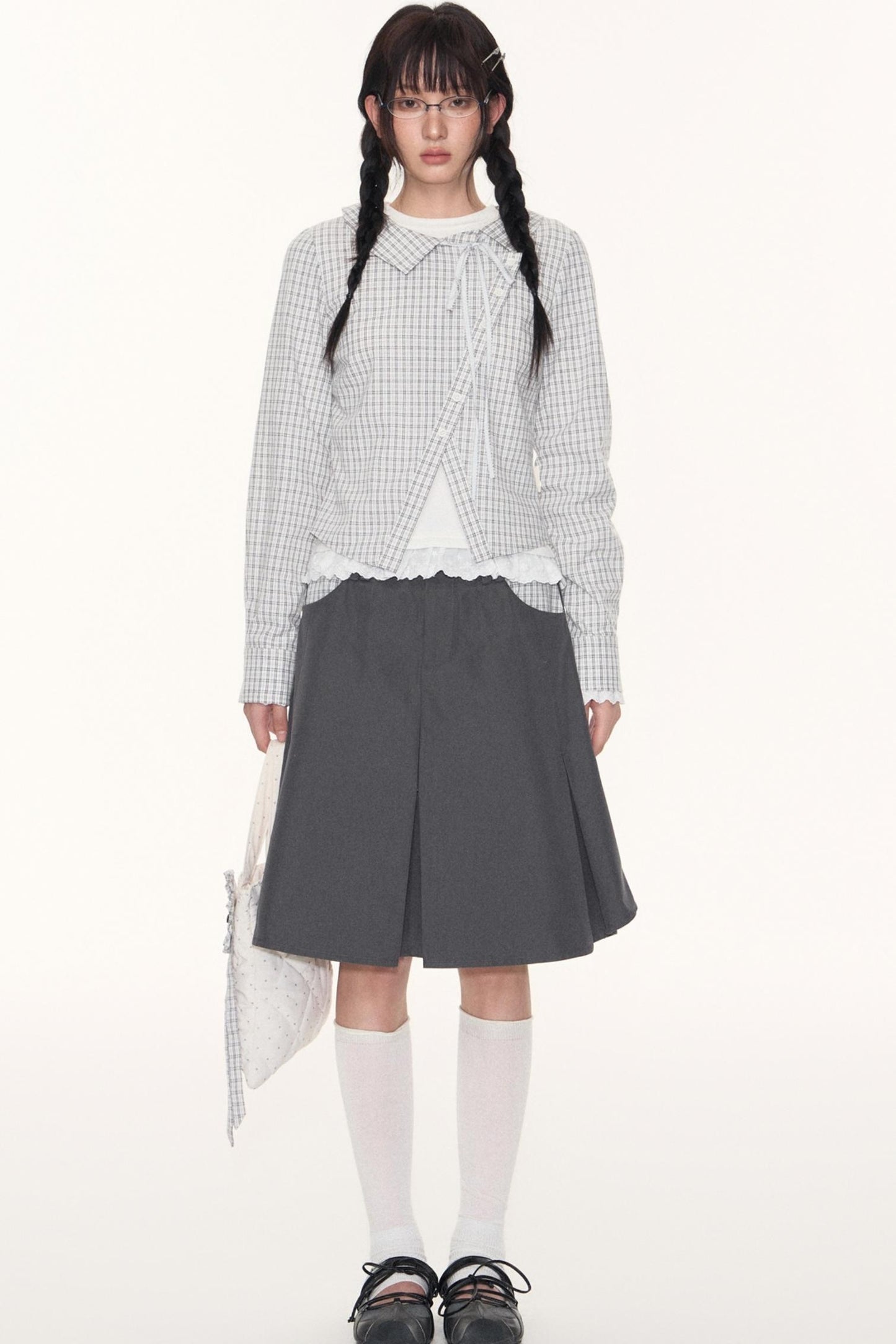 Korean Style Grid Mini Skirt Set-Up