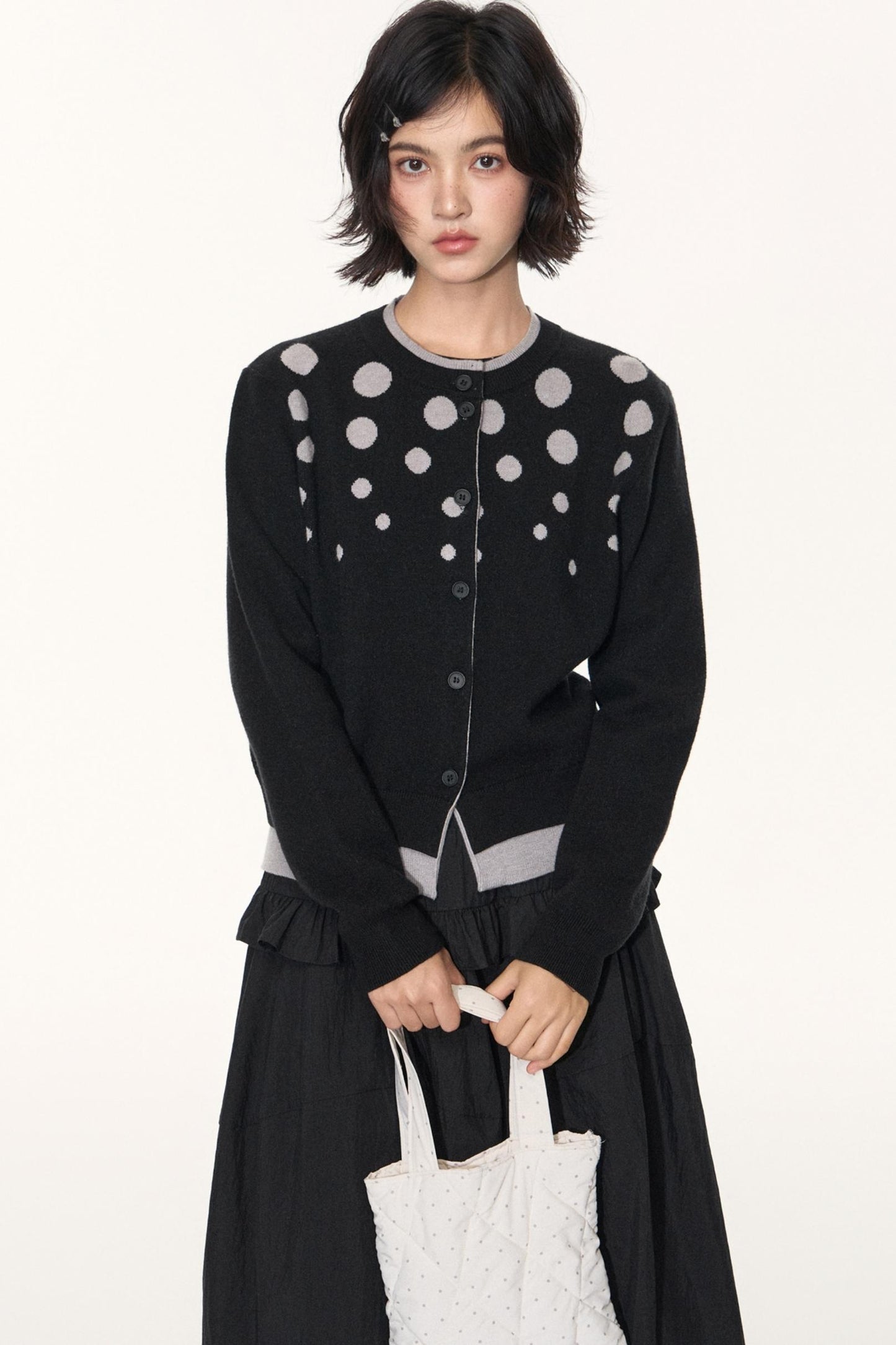 Vintage Polka Dot Crew Neck Sweater Jacket