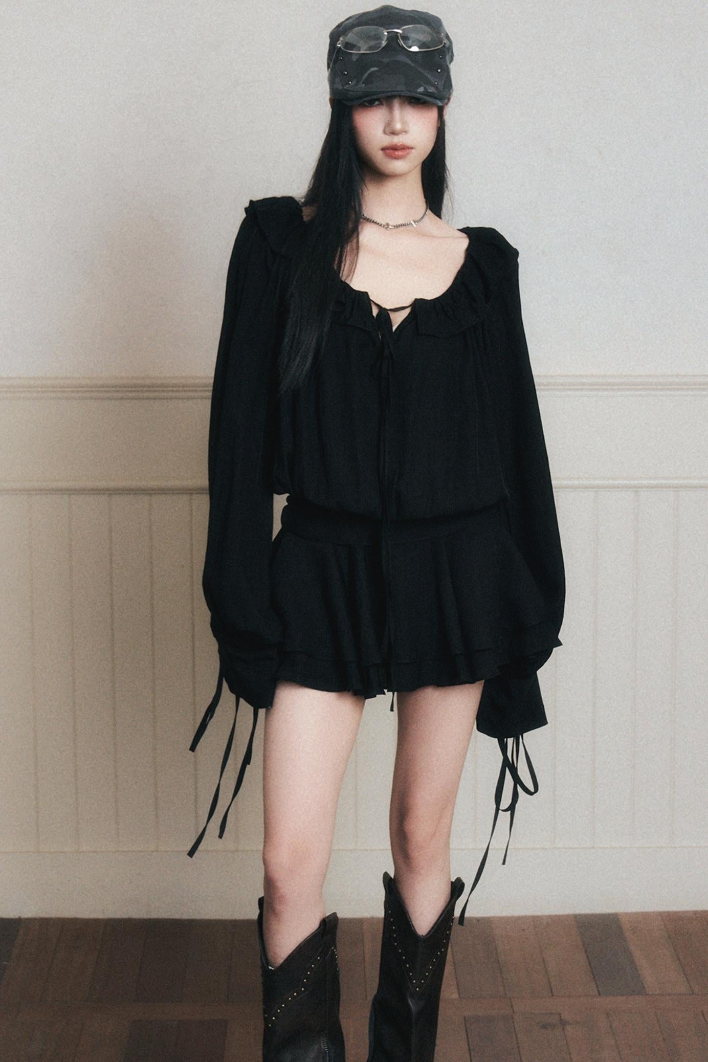 Rhythmic Ruffled Satin Dress