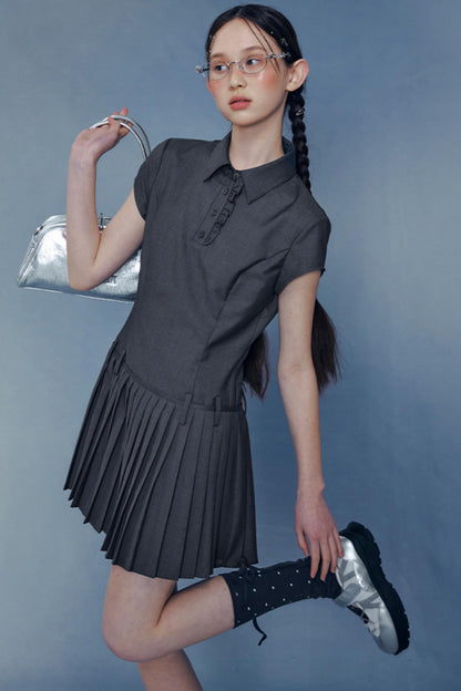 Lace Pleated Shirt Dress