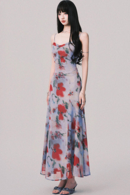 Blurred Print Strap Resort Dress