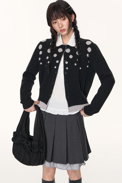 Vintage Polka Dot Crew Neck Sweater Jacket