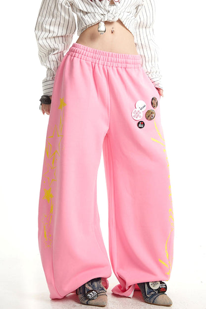 Vintage Monogram Print Wide-Leg Pants