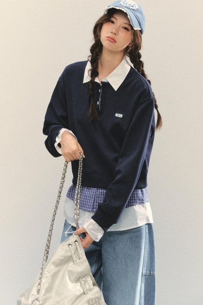 Loose Polo Collar Sweatshirt Top
