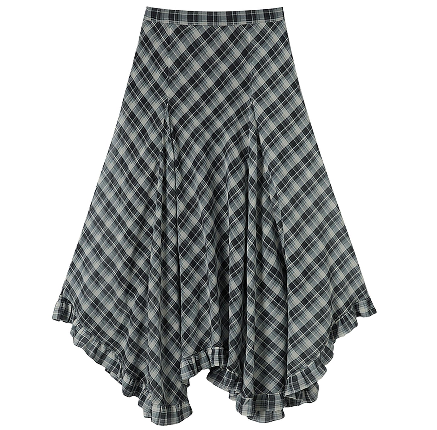 Plaid A-Line Irregular Hem Skirt