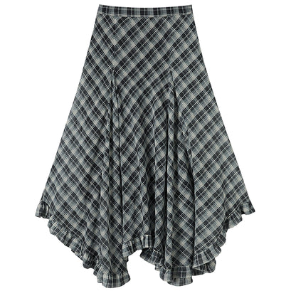 Plaid A-Line Irregular Hem Skirt