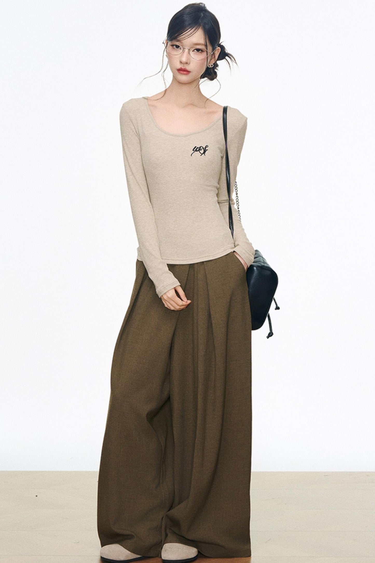 Mid-Length Sweater Cardigan Base Layer Wide-Leg Pants Set-Up