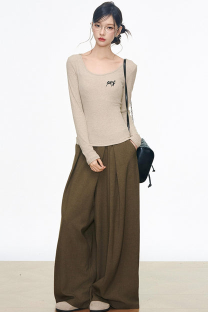 Mid-Length Sweater Cardigan Base Layer Wide-Leg Pants Set-Up