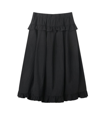 Ruffled Midi A-line Umbrella Skirt