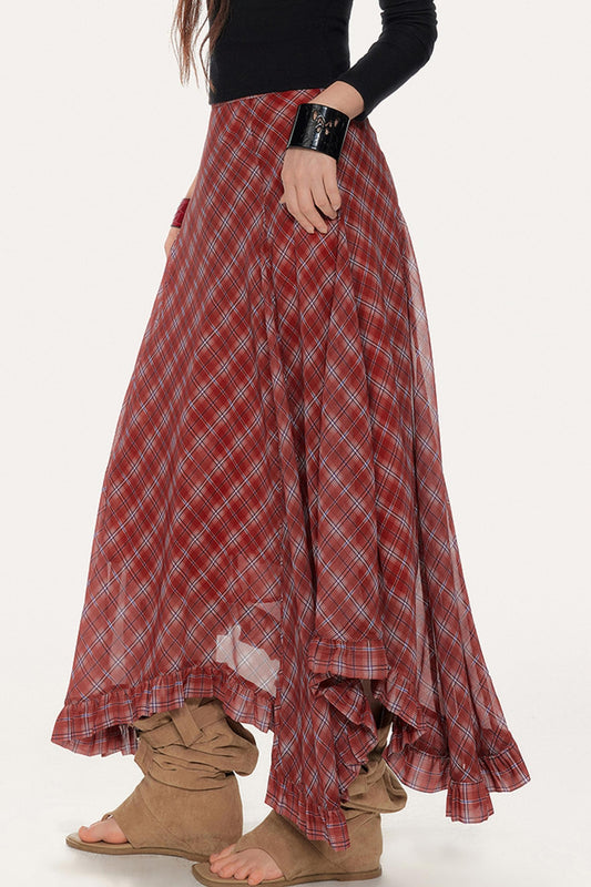 Plaid A-Line Irregular Hem Skirt