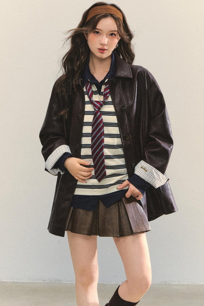 Motorcycle Plaid Leather Jacket