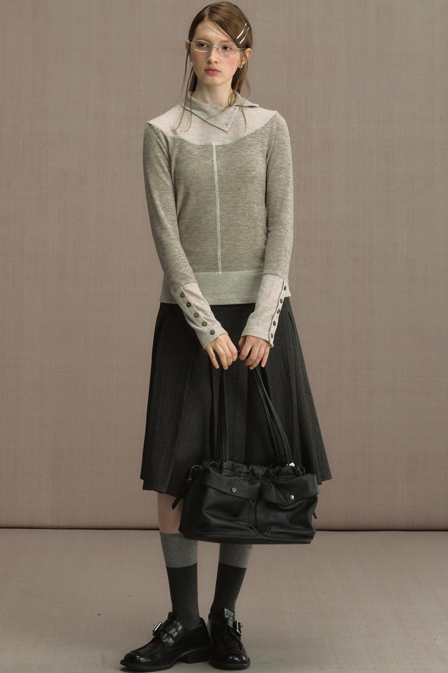 Glutinous Half-Turtleneck Knit T-shirt