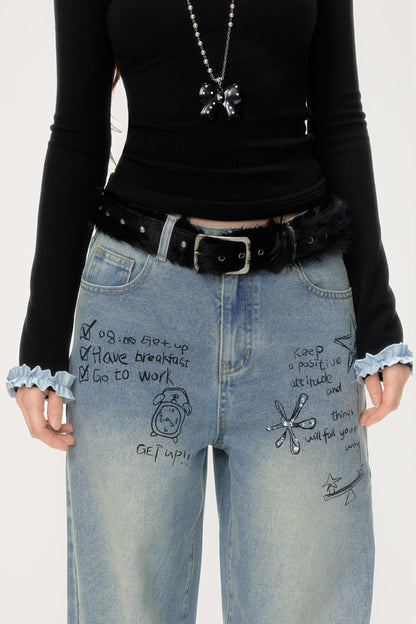 Diamond Print Casual Straight Pants