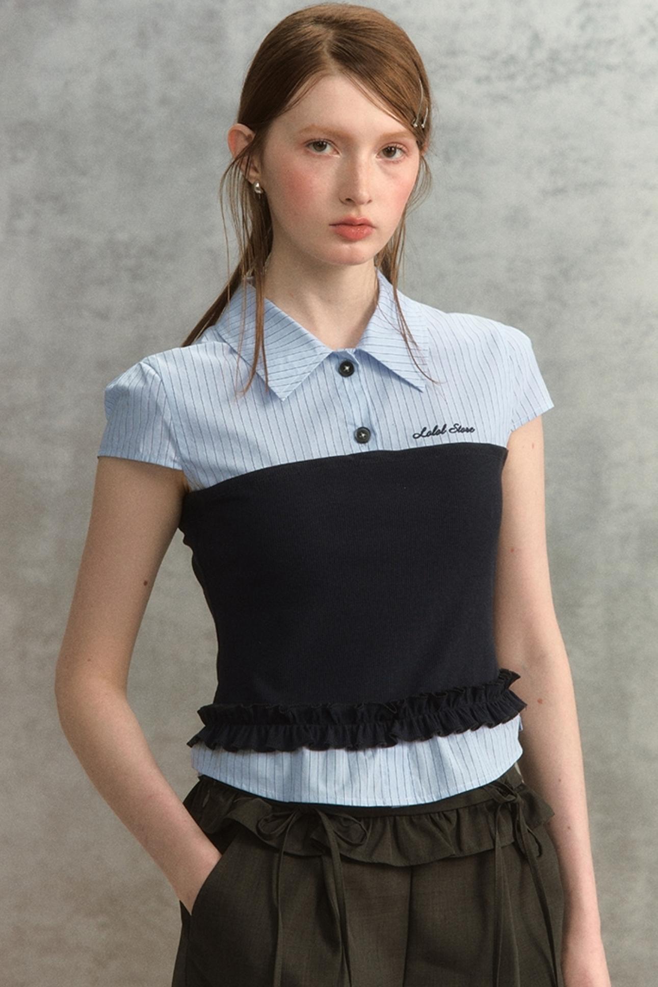 Blue Stripe Short Sleeve Blouse