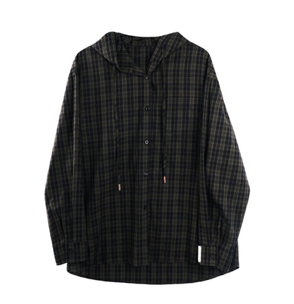 Contrast Check Hooded Shirt