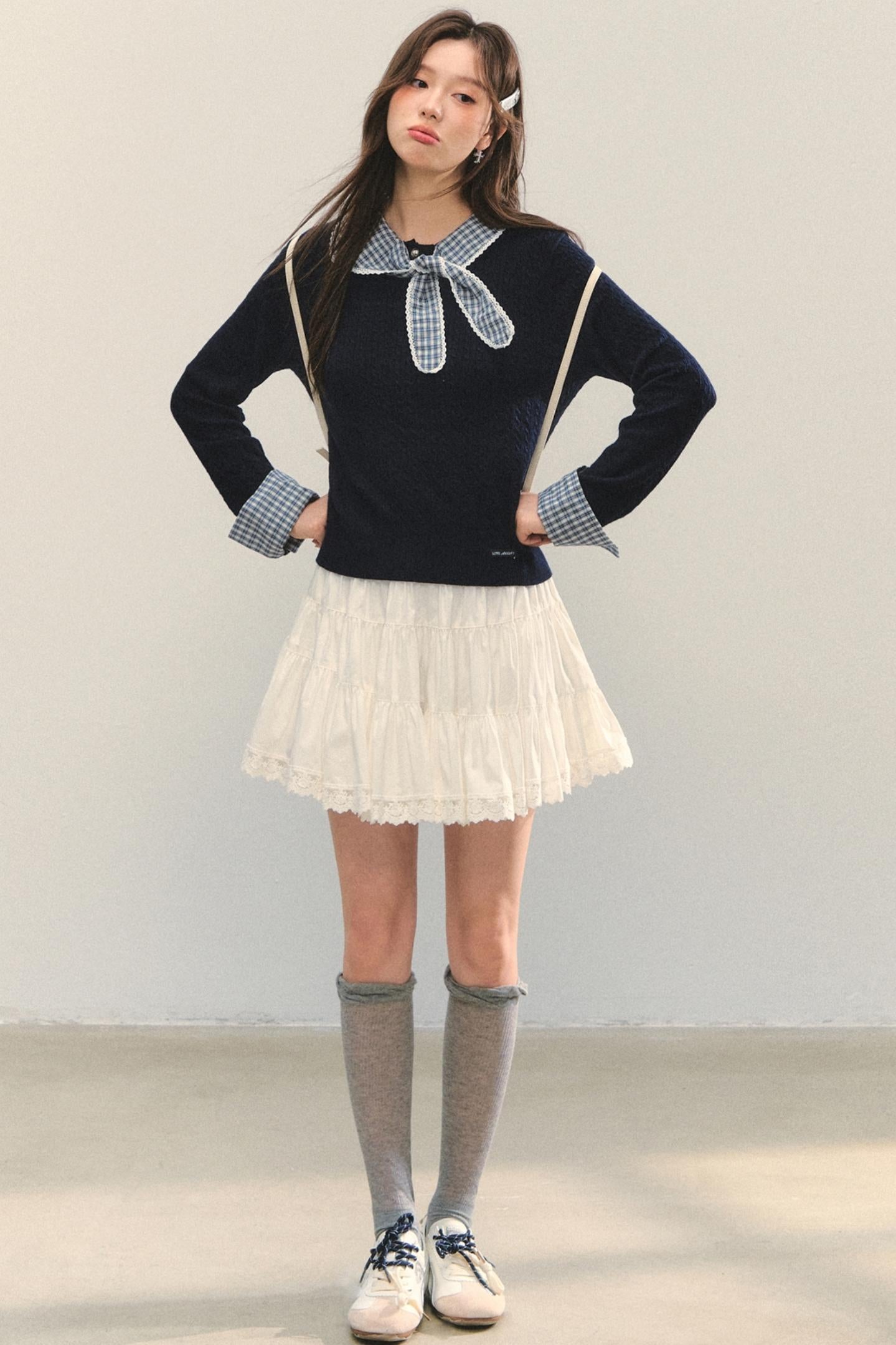 Contrast Plaid Panel Knit Sweater