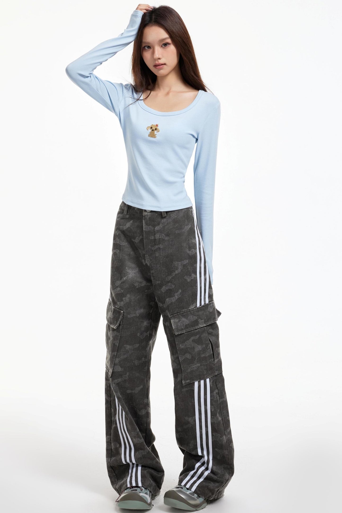 Gray Striped Cargo Pants