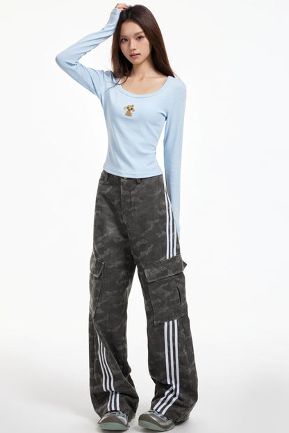 Gray Striped Cargo Pants