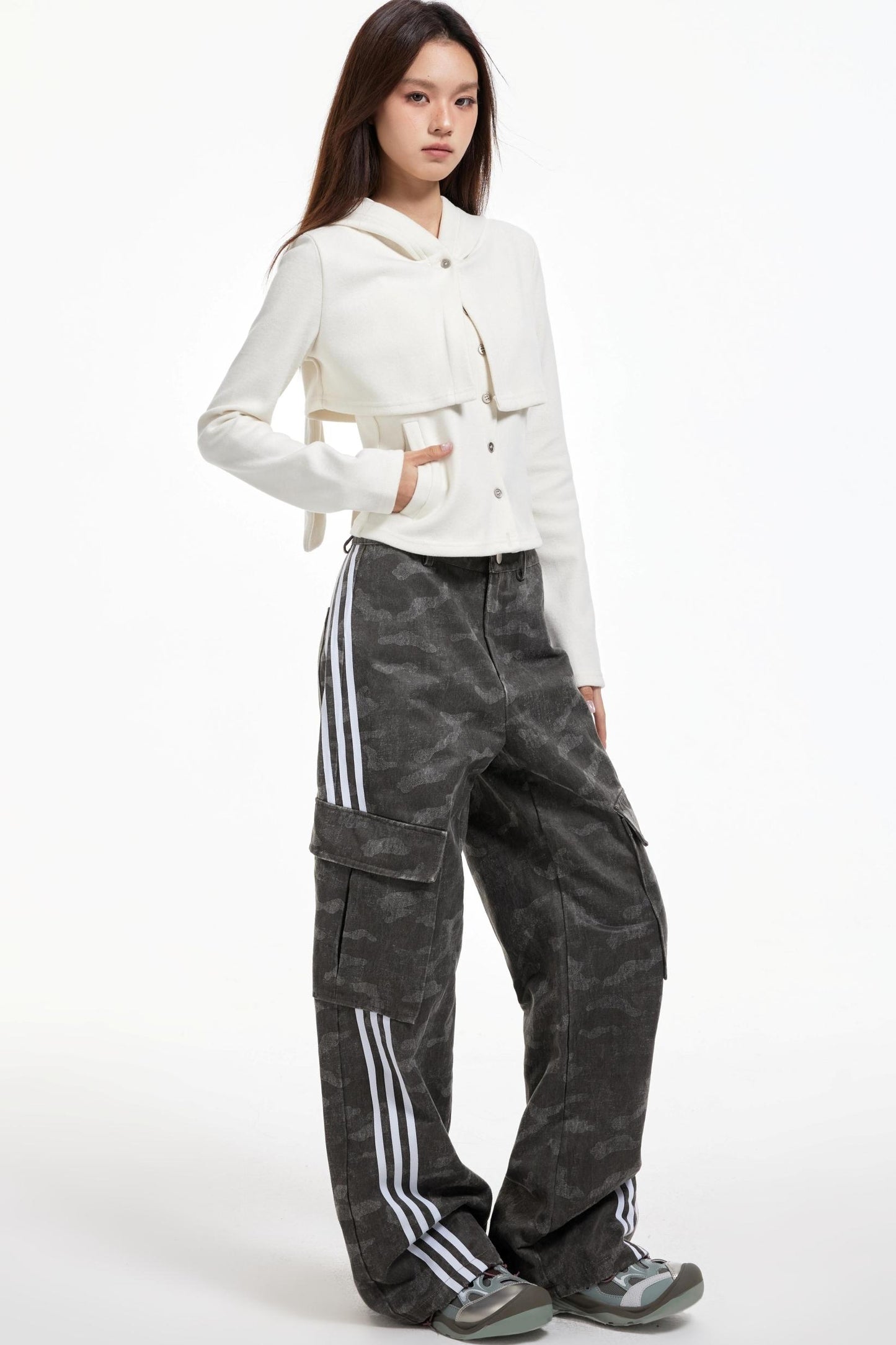Gray Striped Cargo Pants