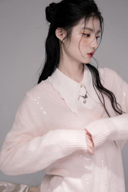 Star Pink V-Collar Sweater