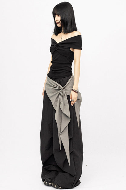 American Black Boat Neck Slim Top