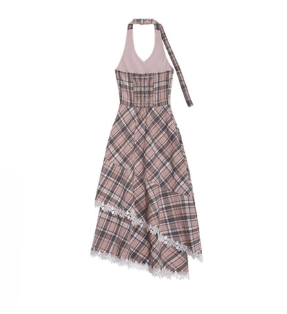 Grey Cherry Plaid Dress