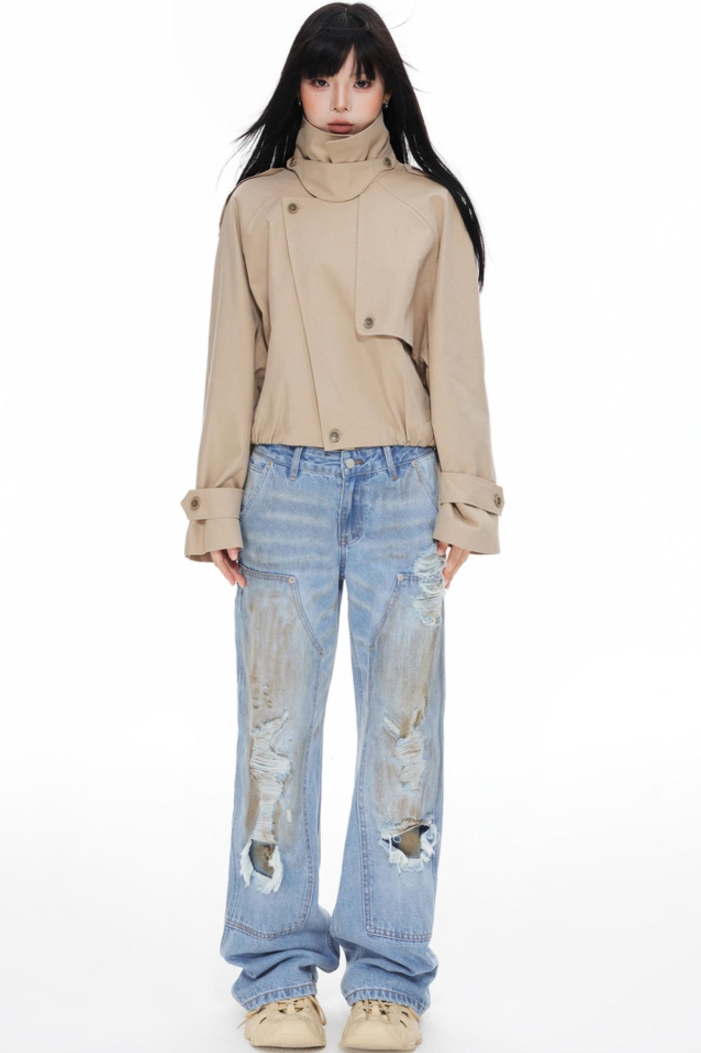 Stand Collar Turtleneck Trench Coat