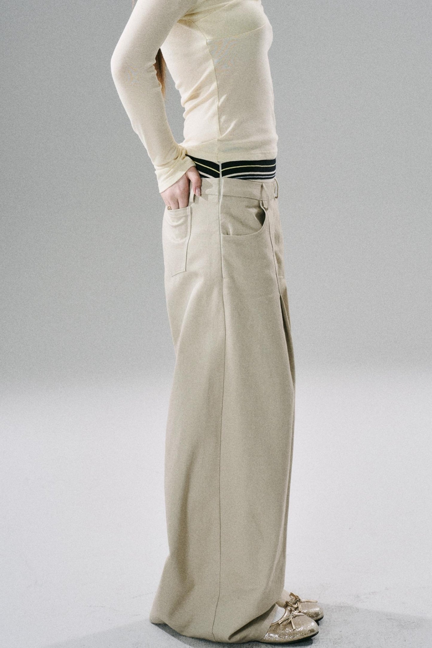 Slim Fit Panel Wide-Leg Trousers