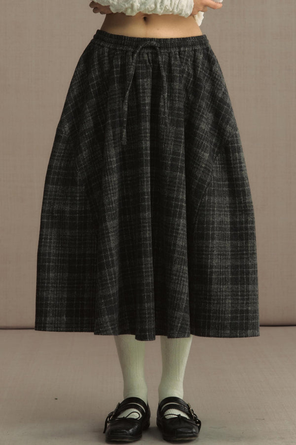 High-Waisted Plaid Woolen A-Line Skirt