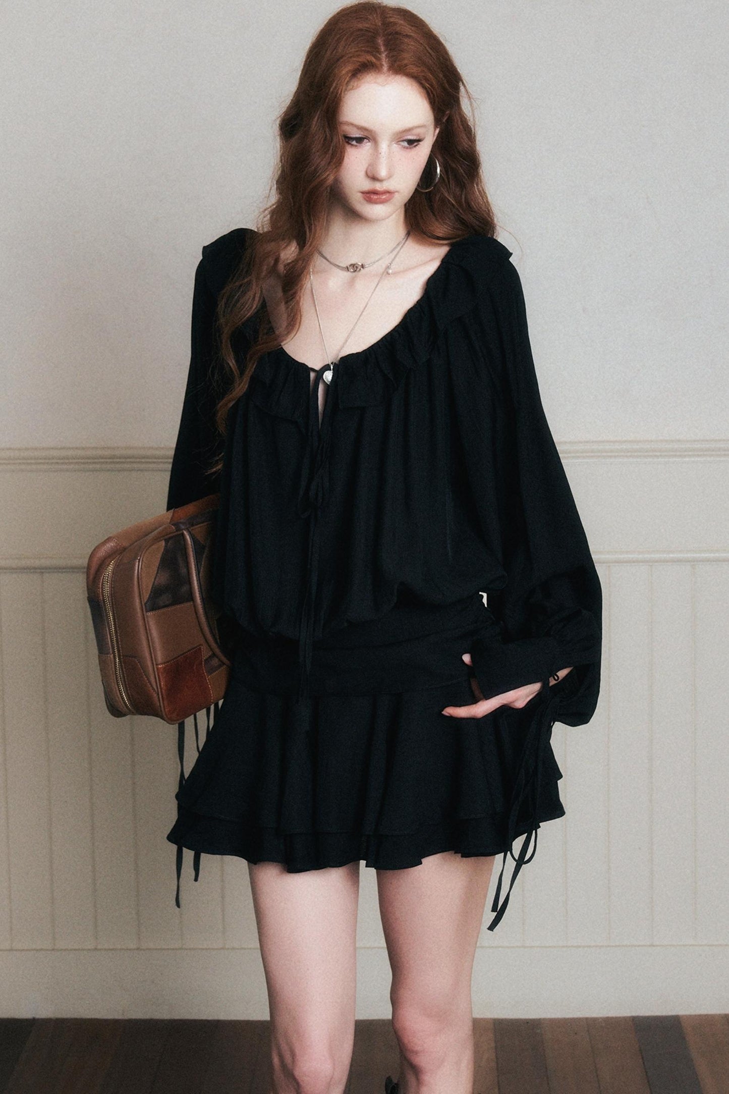 Rhythmic Ruffled Satin Dress