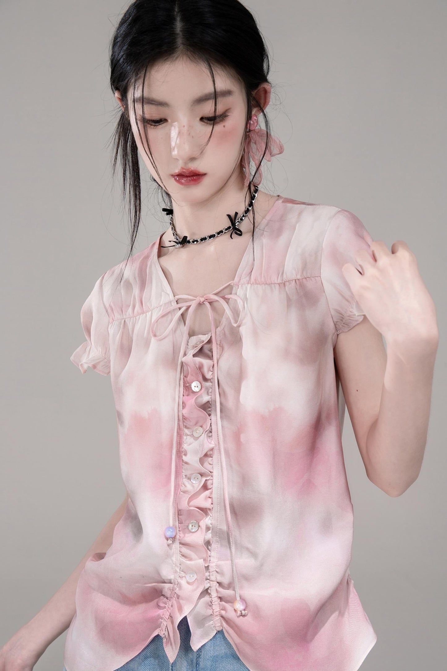 Smoky Haze Bubble Sleeve Top