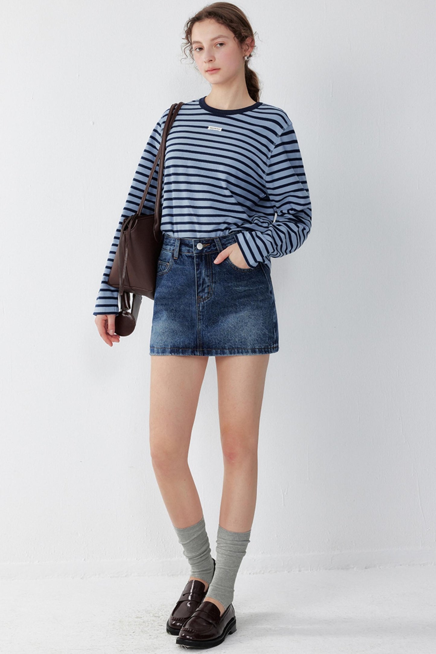 Demin Blue High-Waist Slim Skirt