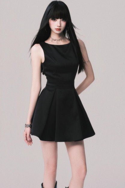 Korean Hepburn Black Summer Dress