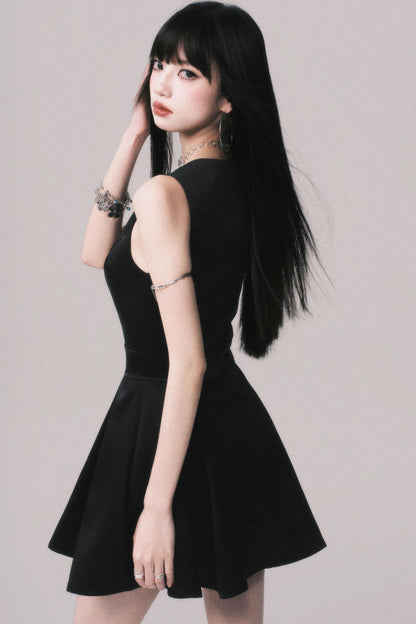 Korean Hepburn Black Summer Dress