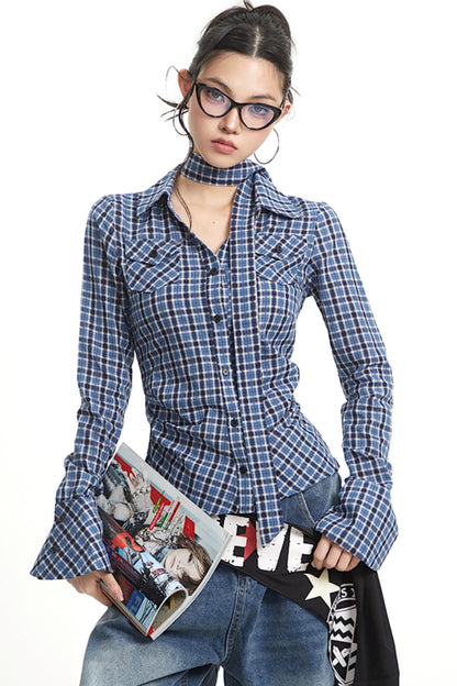 Vintage Pleated Slim Waist Shirt