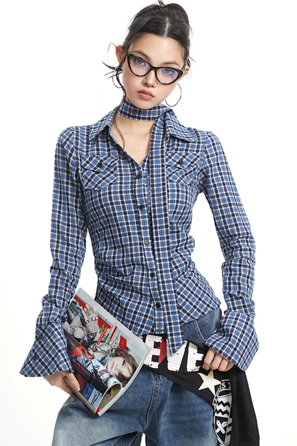 Vintage Pleated Slim Waist Shirt