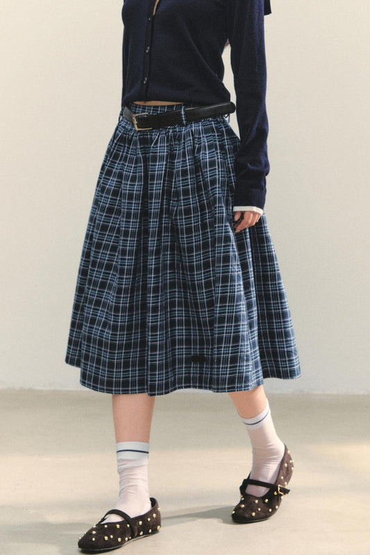 Checkered High Waist Flare Skirt