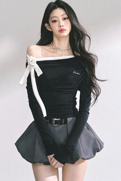 Swirl Waist Slimming Black Top