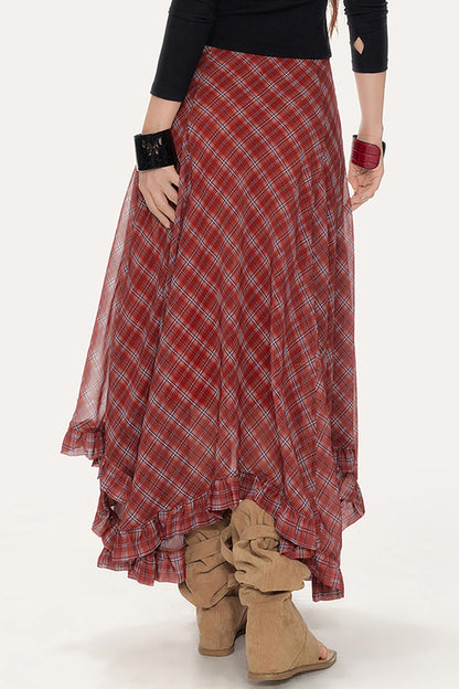 Plaid A-Line Irregular Hem Skirt