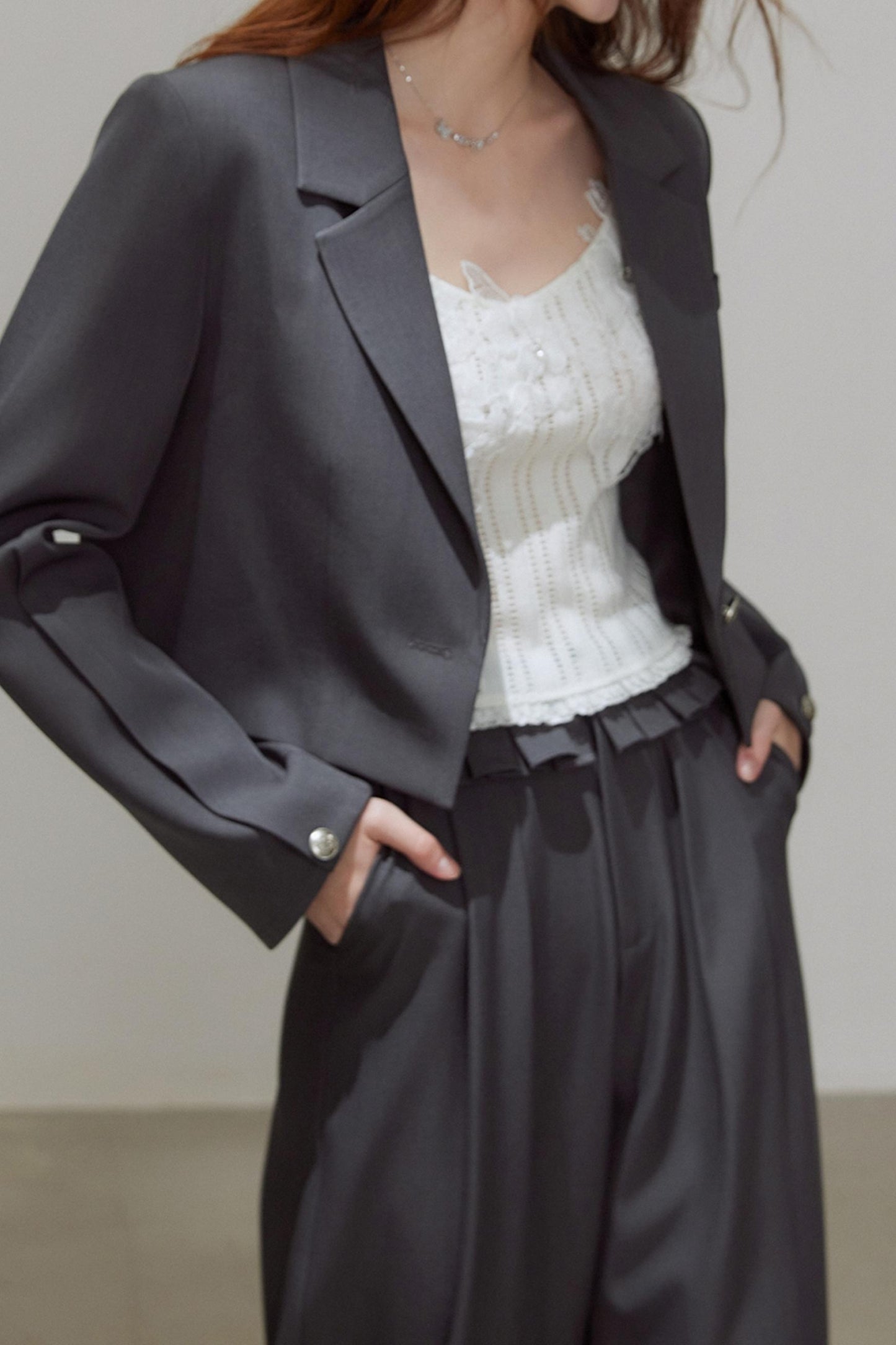 Autumn Gray Blazer Suit Set-Up