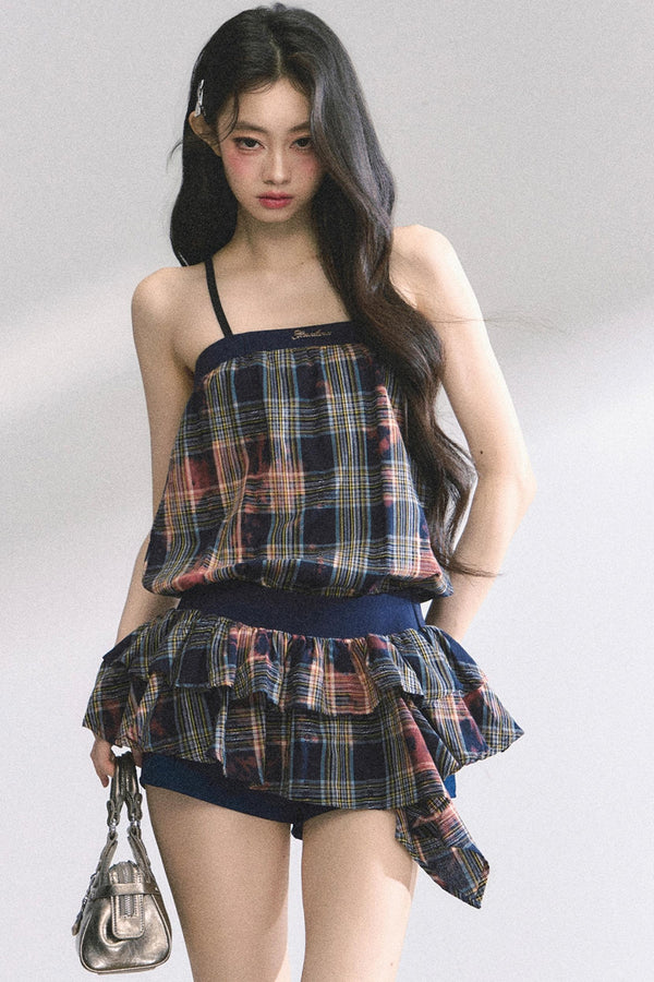 Summer Plaid Halter Dress