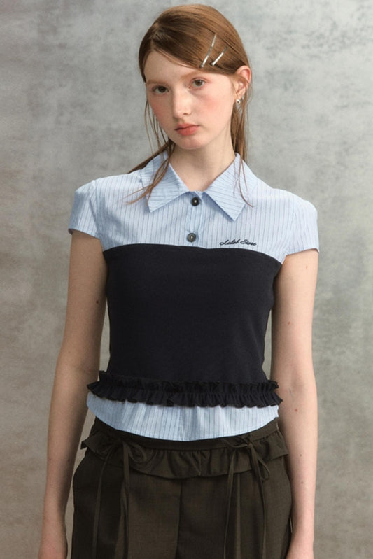 Blue Stripe Short Sleeve Blouse