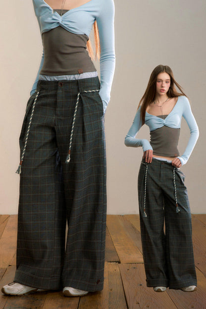 Plaid Wool-Blend Suit Pants
