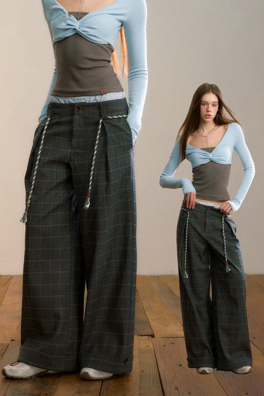 Plaid Wool-Blend Suit Pants
