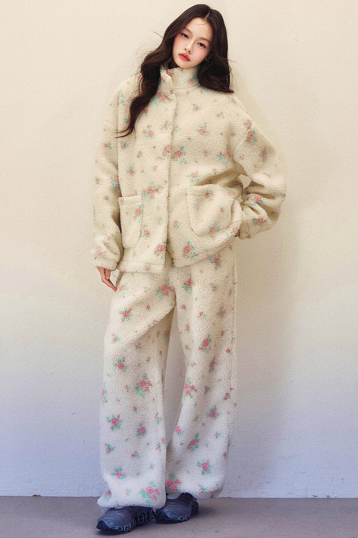 Floral Wool Jacket Pants Set-Up