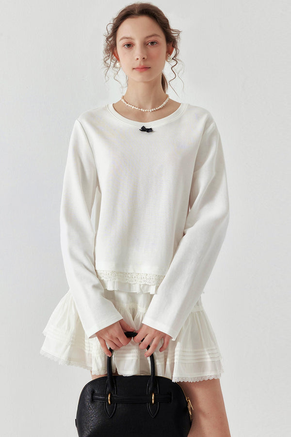 Chic White Lace Long T-Shirt