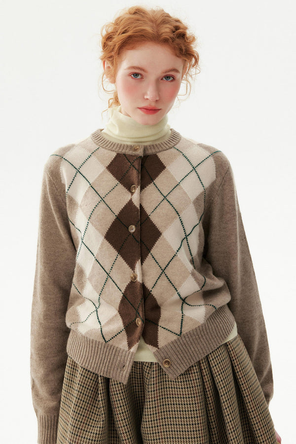 Preppy Wool Diamond Cardigan